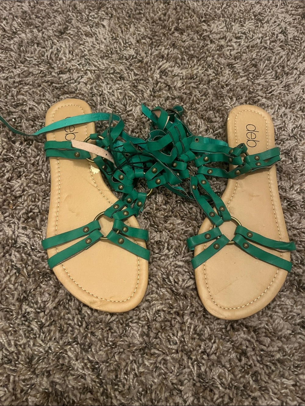 Deb Green Strappy Lace-Up Flat Sandals